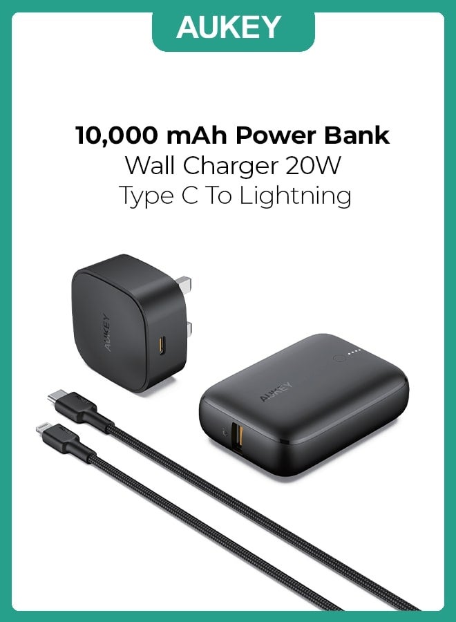 Aukey Kit On The GO BundleI  PD Charger 20W With MFI USBC To Lightning Cable And PD 20W 10000 mAh Power Bank Black - Image 5