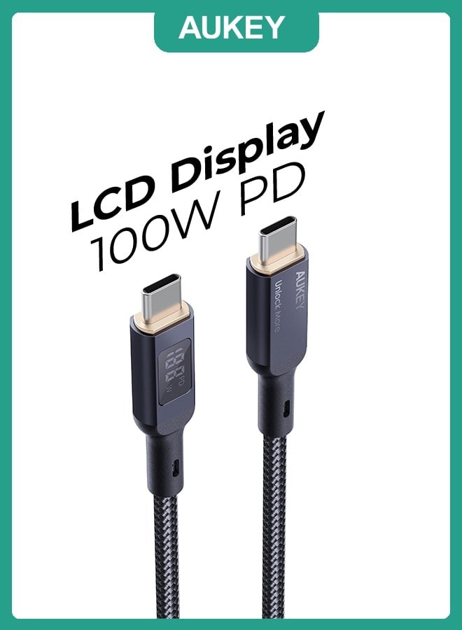 أوكي كابل 100 واط مضفر شحن و مزامنة USB-C إلى USB-C مع شاشة قياس واط طول 1.8م MCC102 أسود - Image 4