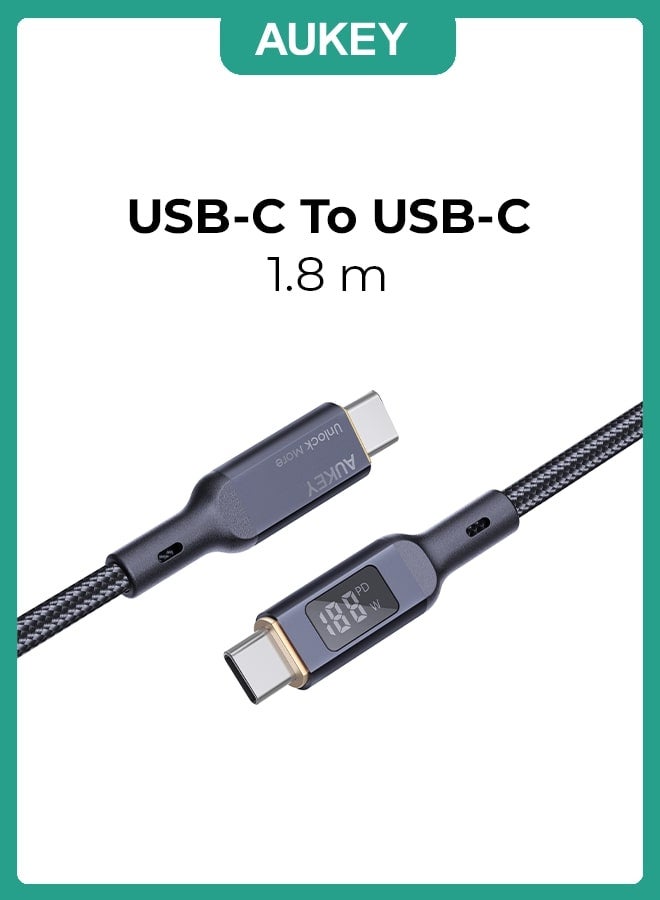 أوكي كابل 100 واط مضفر شحن و مزامنة USB-C إلى USB-C مع شاشة قياس واط طول 1.8م MCC102 أسود - Image 5