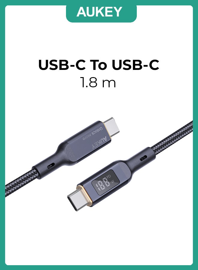 Aukey 100W PD Nylon Braided USB-C To USB-C Cable with LCD 1.8M MCC102 Black - Image 2