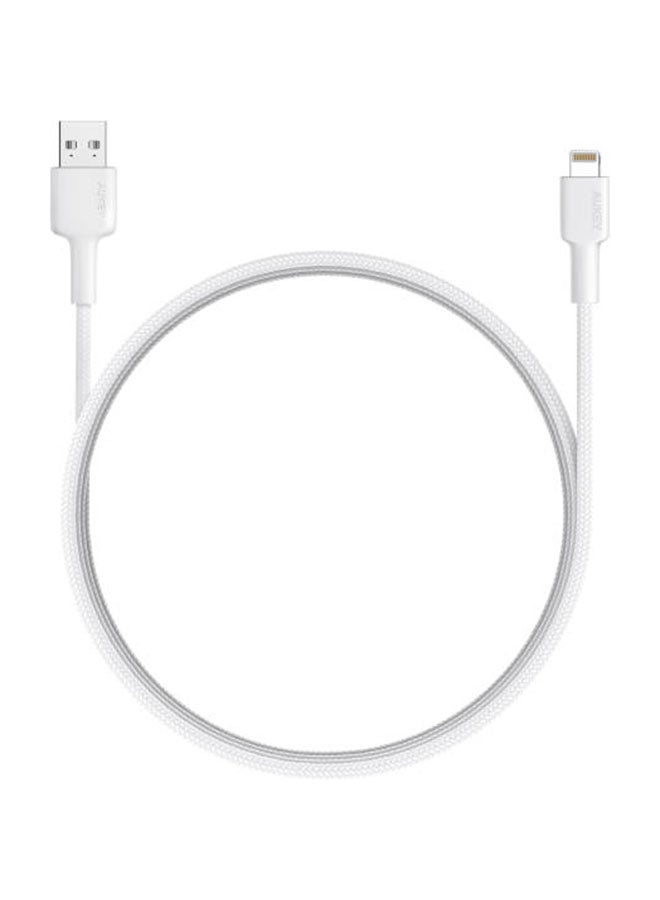 Aukey USB-A to Lightning Cable Nylon Braided MFi Certified Fast Charging Cable for iPhone 14/14 Plus/14 Pro/14 Pro Max/13/12/11/X Series white White - Image 3