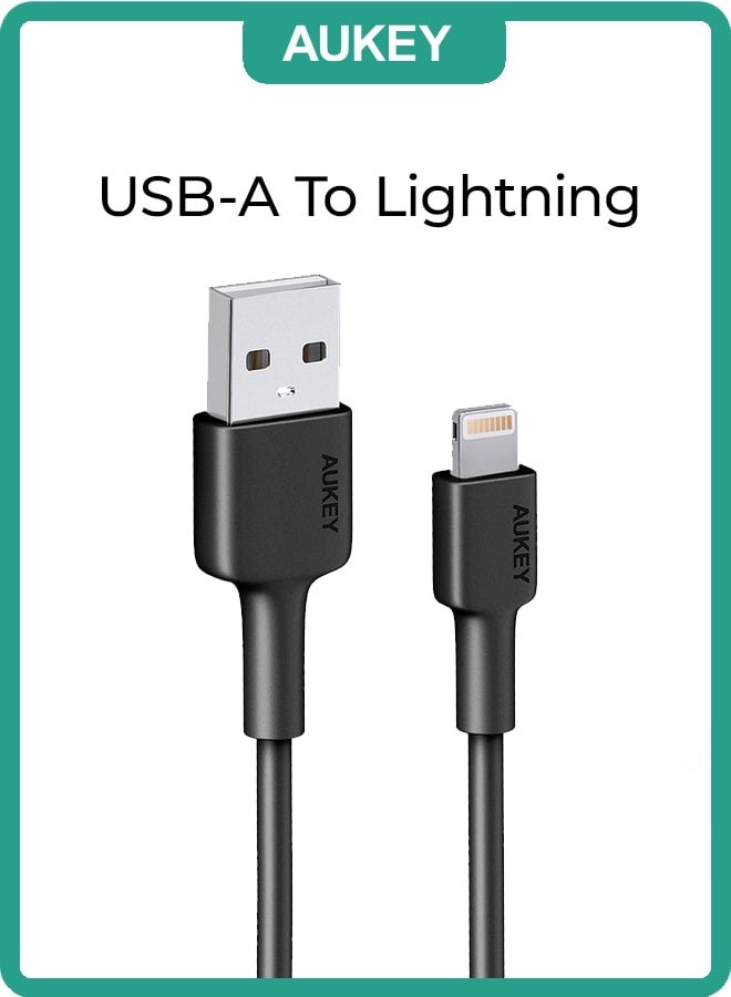 Aukey USB-A to Lightning Cable Nylon Braided MFi Certified Fast Charging Cable for iPhone 14/14 Plus/14 Pro/14 Pro Max/13/12/11/X Series white White - Image 1