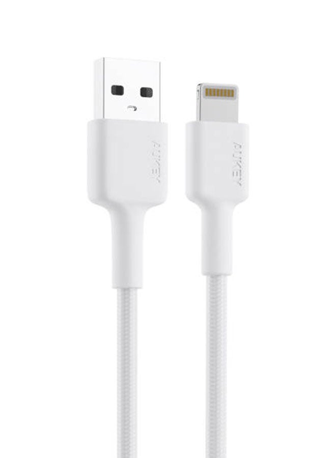 Aukey USB-A to Lightning Cable Nylon Braided MFi Certified Fast Charging Cable for iPhone 14/14 Plus/14 Pro/14 Pro Max/13/12/11/X Series white White - Image 4
