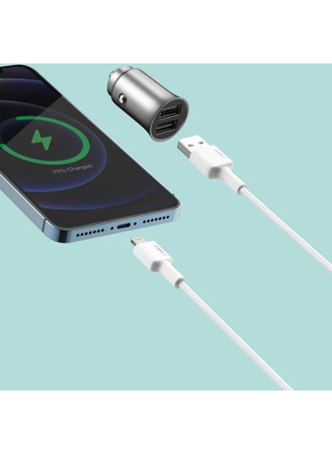 كابل USB-A إلى Lightning مضفر من النايلون معتمد من MFi للشحن السريع لأجهزة iPhone 14/14 Plus/14 Pro/14 Pro Max/13/12/11/X Series باللون الأبيض - https://f.nooncdn.com/p/pnsku/N53384632A/45/_/1762526438/93c163f6-60c1-4aca-beea-86f49b58aa1c.jpg