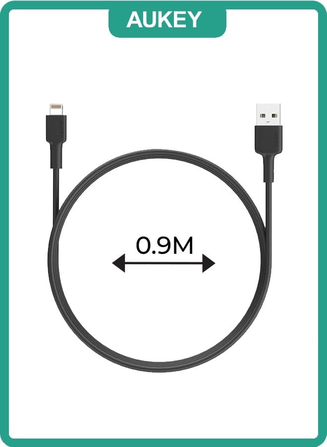 Aukey USB-A to Lightning Cable Nylon Braided MFi Certified Fast Charging Cable for iPhone 14/14 Plus/14 Pro/14 Pro Max/13/12/11/X Series white White - Image 2