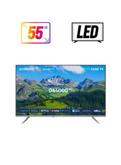 Skyworth 55" UHD 4K 60Hz LED Google TV, HDR10/HLG, 3xHDMI, 2xUSB, Dolby Audio, Dual Wi-Fi, Bluetooth 5.1, Google Play Store, and Find-my Remote - 55G6400G Black  - Image 1