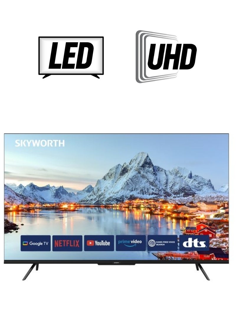 سكاي ورث - تلفزيون مقاس 55 بوصة UHD 4K 60Hz LED، يدعم HDR10/HLG، يحتوي على 3× HDMI، 2× USB، صوت Dolby، واي فاي مزدوج، بلوتوث 5.1، متجر Google Play، وميزة العثور على جهاز التحكم. 55G6400G اسود - Image 1