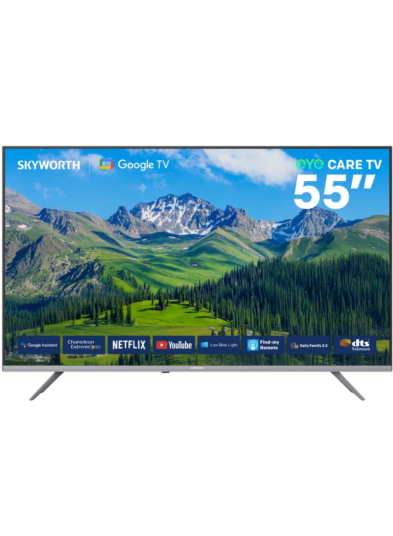 Skyworth 55 Inch UHD 4K 60Hz LED Google TV, HDR10/HLG, 3xHDMI, 2xUSB, Dolby Audio, Dual Wi-Fi, Bluetooth 5.1, Google Play Store, and Find-my Remote - 55G6400G Black - Image 1