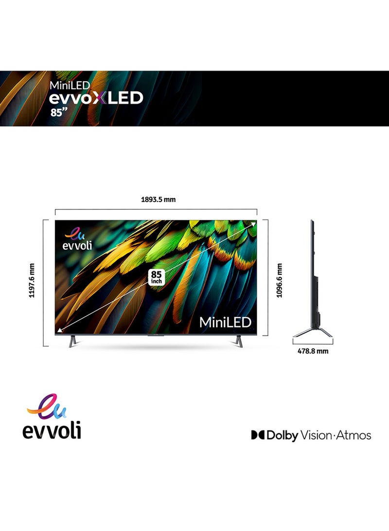 evvoli - 85-Inch 4K Mini LED Android Smart Tv, Dolby Vision-Atoms, HDR 10+, 120HZ With Remote Laser Pointer 85EV600MA Grey - Image 1