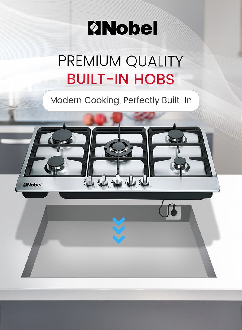 Nobel Built In Hobs Stainless Steel 5 Gas Burners NBH9501 Silver - Image 2