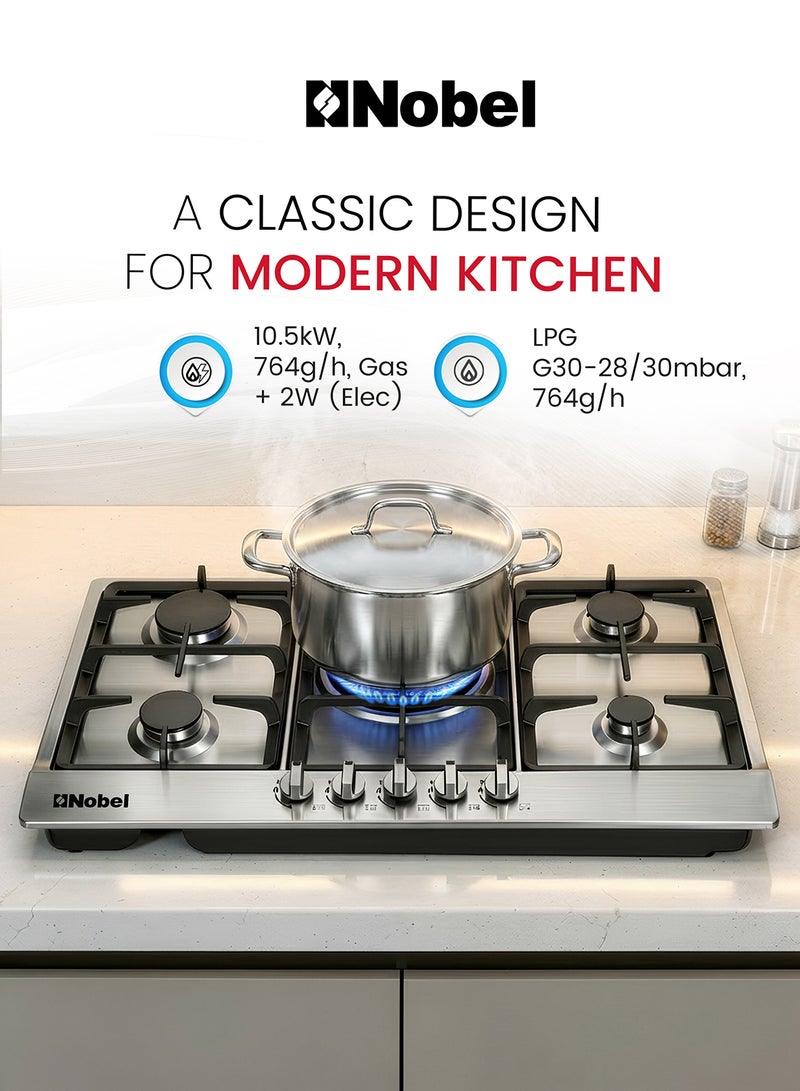 Nobel Built In Hobs Stainless Steel 5 Gas Burners NBH9501 Silver - Image 4