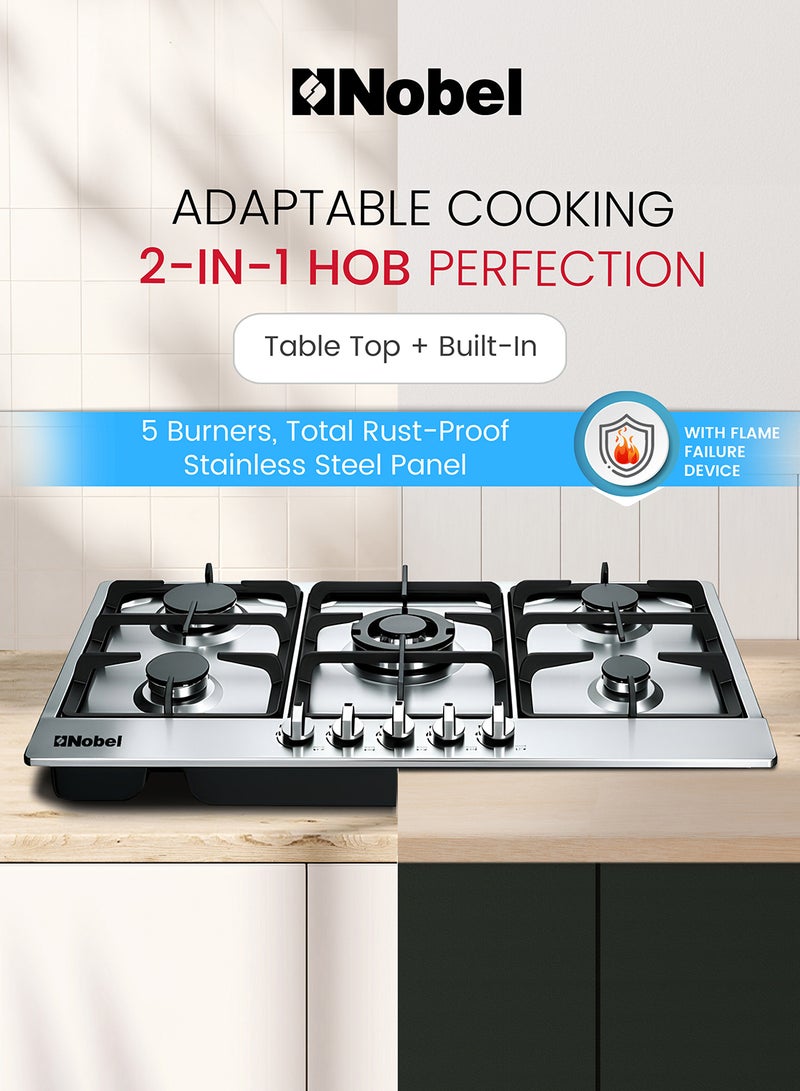 Nobel Built In Hobs Stainless Steel 5 Gas Burners NBH9501 Silver - Image 3