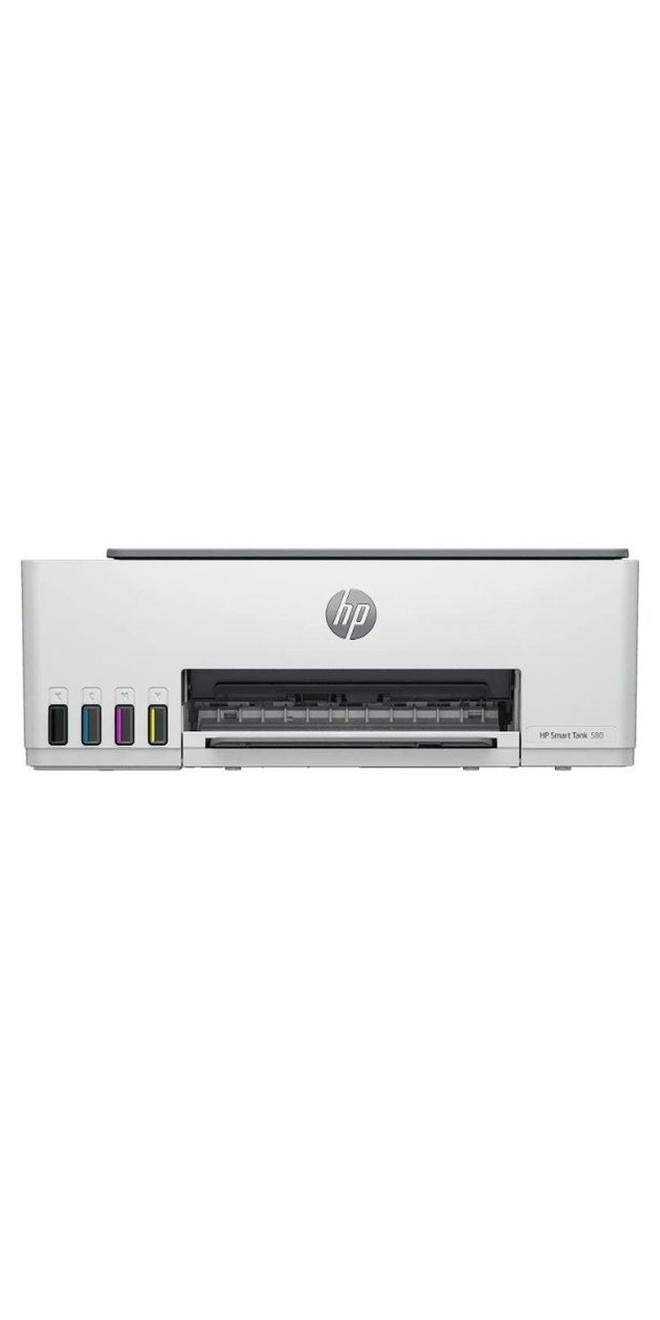HP طابعة Smart Tank 580 الكل في واحد، 33 شريحة + شاشة iCON LCD مقاس 1.2 بوصة، سرعة طباعة 12 صفحة في الدقيقة باللون الأسود و5 صفحة في الدقيقة، دقة تصل إلى 1200 نقطة في البوصة، 10 نسخة في الدقيقة باللون الأسود وسرعة نسخ ملونة 2 نسخة في الدقيقة، 1F3Y2A أبيض - Image 1