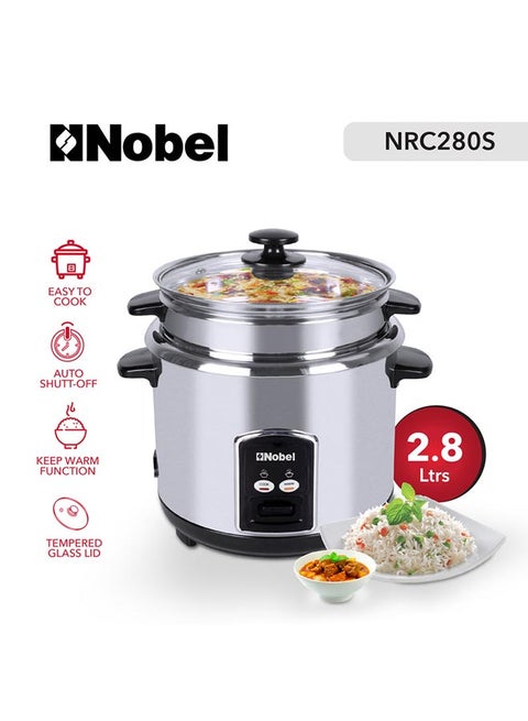 Rice Cooker Stainless Steel Tempered Glass Lid With Thermal Fuse Automatic Cooking And Warming System  1000 W 2.8 L 1000 W NRC280S Stainless Steel