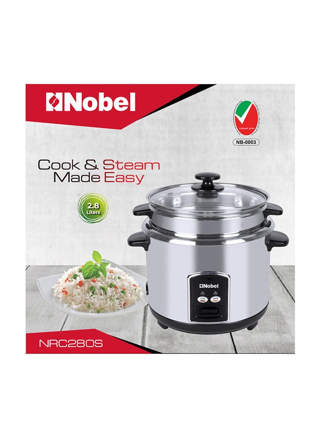 Rice Cooker Stainless Steel Tempered Glass Lid With Thermal Fuse Automatic Cooking And Warming System  1000 W 2.8 L 1000 W NRC280S Stainless Steel