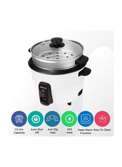 Nobel Rice Cooker With Thermal Fuse & Tempered Glass Lid, Automatic Cooking & Warming System with Auto shut off 1.5 L 500 W NRC150 White  - Image 5