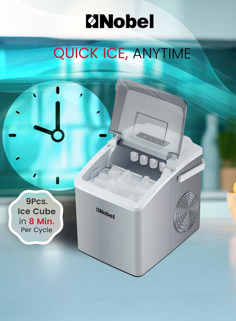 Nobel - Bullet Shaped Ice Cube Maker 10-12kgs/24 Hrs Ice Making Capacity with 9pcs Ice in 8 Minutes Per Cycle|1.3 L Water Container Capacity with LED Indicator 1.3 L 150 W NIM13S Silver - Image 1