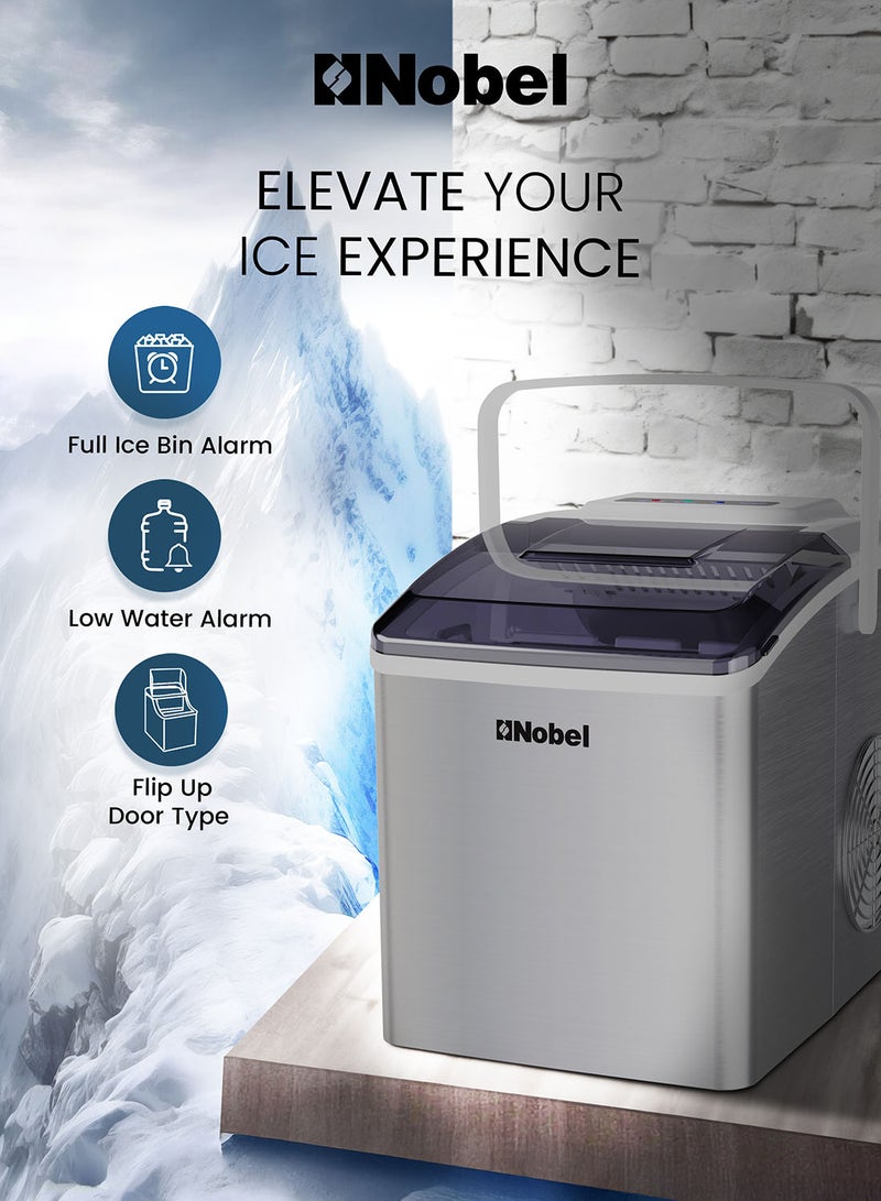 Nobel - Bullet Shaped Ice Cube Maker 10-12kgs/24 Hrs Ice Making Capacity with 9pcs Ice in 8 Minutes Per Cycle|1.3 L Water Container Capacity with LED Indicator 1.3 L 150 W NIM13S Silver - Image 1