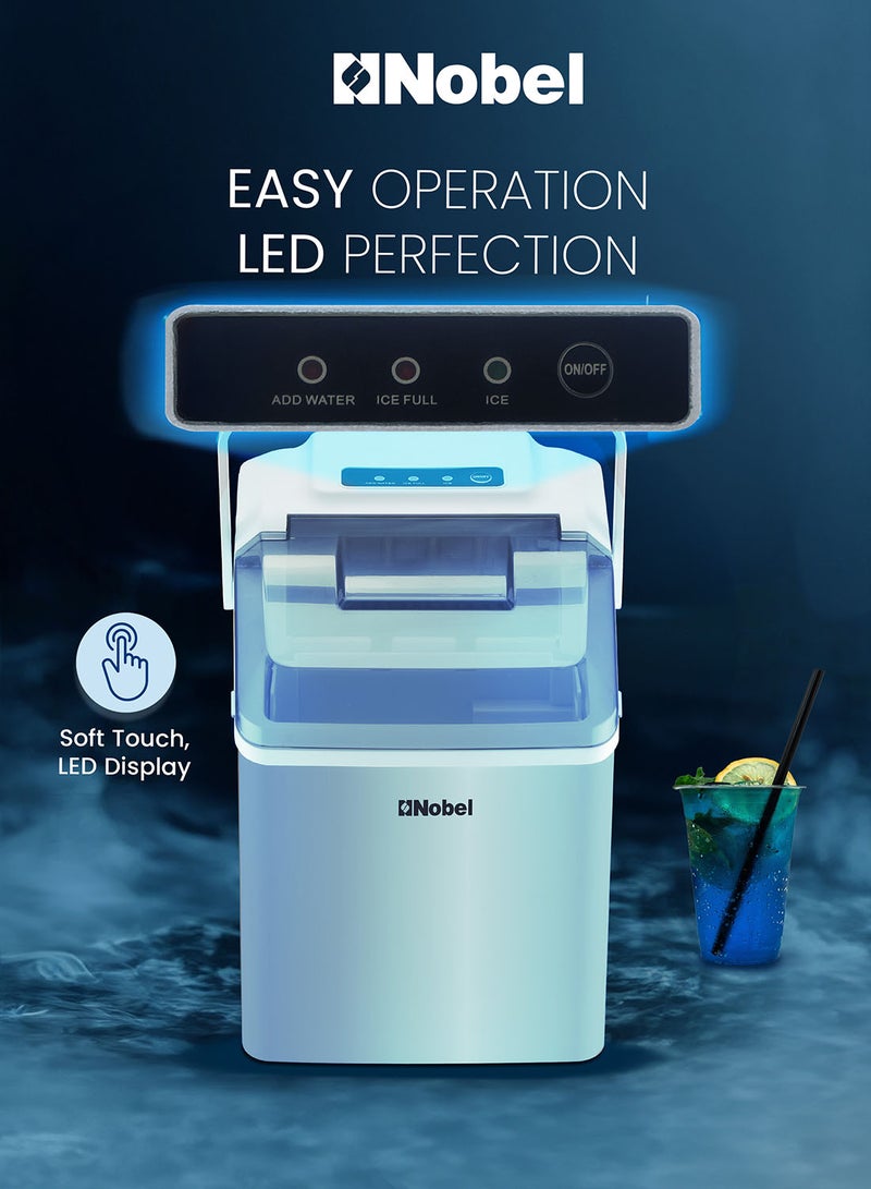 Nobel - Bullet Shaped Ice Cube Maker 10-12kgs/24 Hrs Ice Making Capacity with 9pcs Ice in 8 Minutes Per Cycle|1.3 L Water Container Capacity with LED Indicator 1.3 L 150 W NIM13S Silver - Image 1