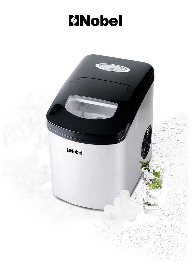 Nobel Ice Cube Maker, 1.7L Water Tank, 10-12 kg/24 Hrs Capacity, Quick 9 Bullet Ice Cubes in 6-9 Minutes, LED Indicators, Full Ice Bin & Low Water Alarms, Black Plastic Cover, Premium Stainless Steel 1.7 L 150 W NIM18S Silver  - Image 1