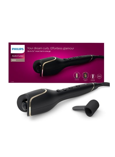 Philips Auto Curler BHB876/03 |Open barrel design for tangles free curls | Full Automatic Curler|3 Temperature modes | 3 Timer settings|Two smart curling guards| kertain ceramic coating Black