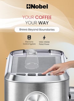 Nobel Detachable Transparent Water Tank Coffee Machine with 15-Bar Professional Pressure, Espresso Automatic Dispenses With Cappuccino High Pressure 1 L 1250 W NCM15 Silver  - Image 4