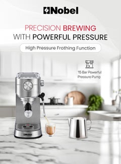 Nobel Detachable Transparent Water Tank Coffee Machine with 15-Bar Professional Pressure, Espresso Automatic Dispenses With Cappuccino High Pressure 1 L 1250 W NCM15 Silver  - Image 3
