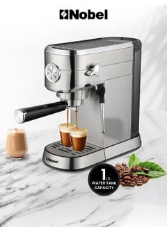 Nobel Detachable Transparent Water Tank Coffee Machine with 15-Bar Professional Pressure, Espresso Automatic Dispenses With Cappuccino High Pressure 1 L 1250 W NCM15 Silver  - Image 1