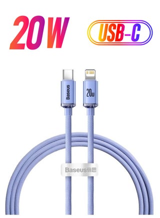 USB Type C to Lightning Cable Crystal Shine Series (1.2M), 20W Fast Charging PD Power Delivery For Apple iPhone 14 Pro Max, 14, 13, 12, 11, Pro, Max, Mini, SE, iPad, AirPods and More Purple - pnsku/N53385920A/45/_/1738266430/efc7d117-762a-4012-800f-c36e65ac0c82