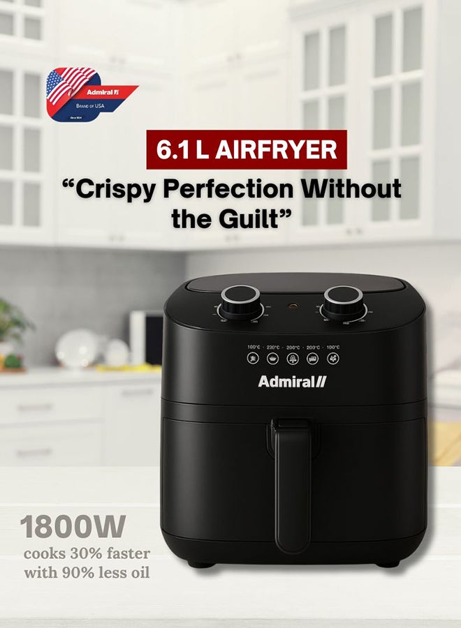Admiral 6.1L Air Fryer, 1800W Power, Adjustable Temperature 60–220°C, 7.2L Frying Pot, Frying Rack, 1-Year Warranty – Model ADAF65BL (Black) 6.1 L 1800 W ADAF65BL Black - Image 5