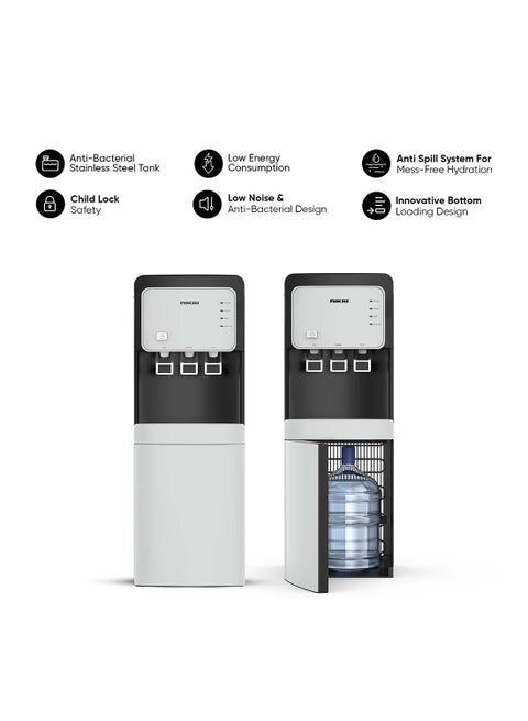 Bottom Loading Water Dispenser With Pump And 3 Tap Design - Hot, Normal, Cold - Compressor Cooling, Bottom Loading, Anti-Bacterial, Stainless-Steel Tank, Low Noise, Anti-Spill System NWD2000BL Black
