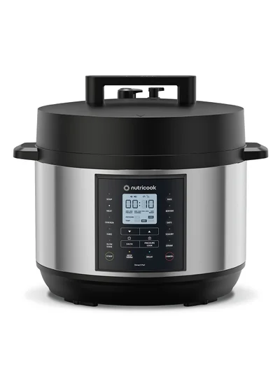 nutricook Electric Pressure Cooker,9.5 Liters, Smart Pot 2 Plus, 9 in 1 Rice Cooker, Slow Cooker, Steamer, Sauté Pot, Yogurt Maker, Soup Maker, Cake Maker, Food Warmer , 13 Smart Programs, 9.5 L 1500 W SP210L Silver/ Black