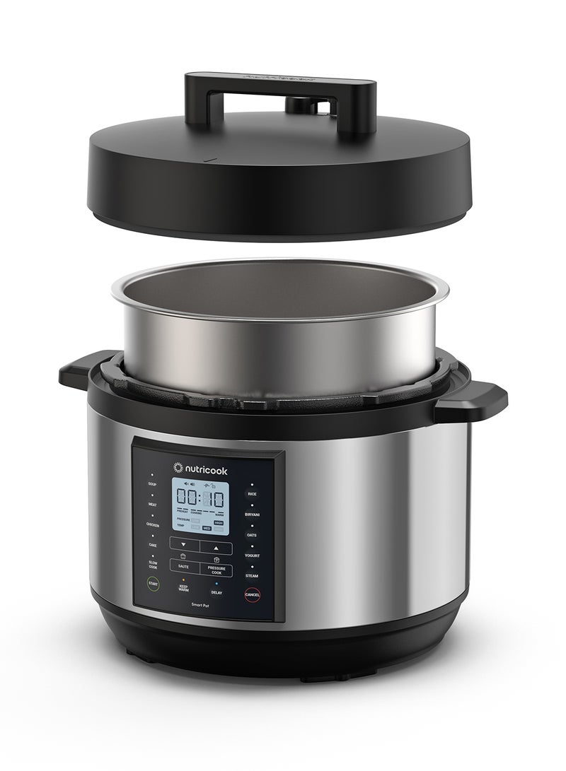 nutricook - Smart Pot 2 Plus 9 Appliances in 1 Pressure Cooker Slow Cooker Rice Cooker Steamer Sauté Pot Yogurt Maker Soup Maker Cake Maker and Food Warmer 9.5 L 1500 W SP210L Silver/ Black - Image 1