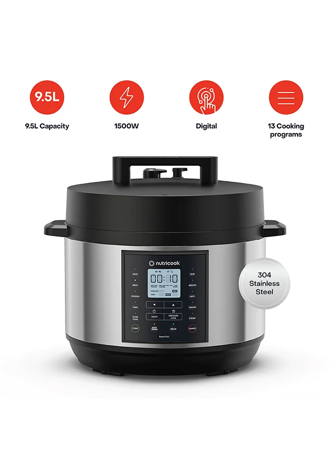 نيوتري كوك Electric Pressure Cooker,9.5 Liters, Smart Pot 2 Plus, 9 in 1 Rice Cooker, Slow Cooker, Steamer, Sauté Pot, Yogurt Maker, Soup Maker, Cake Maker, Food Warmer , 13 Smart Programs,