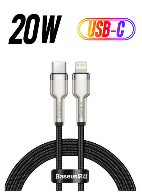 USB C to Lightning Braided Nylon Fast Charging Data Transfer Cable 20W Power Delivery for iPhone 14/ 14 Pro Max/ 13 Pro/13 Pro Max/13/13 mini/ iPad 9/ 12 mini/12/12 Pro and All Lightning Series Black/Silver