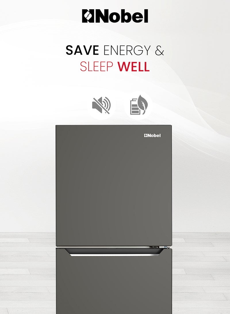 Nobel - 280 L Gross / 196 L Net, No frost Double Door Refrigerators, R600a Refrigerant, Temperature Control, Inside Light, Inside Condenser, Glass shelf, Vegetable Crisper Bottle Rack, Freezer Shelf, 40(dB) Noise Level NR280NF Dark Silver - Image 1