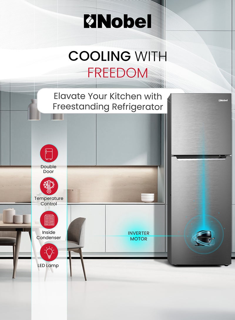 Nobel - Nobel 550L Gross / 466 Net Capacity Double Door Refrigerator, Electronic Control, No Frost, LED Light, Multi-flow Feature, Inverter Motor, Energy-efficient Cooling, Refrigerant (R600a) NR550NF Silver - Image 1