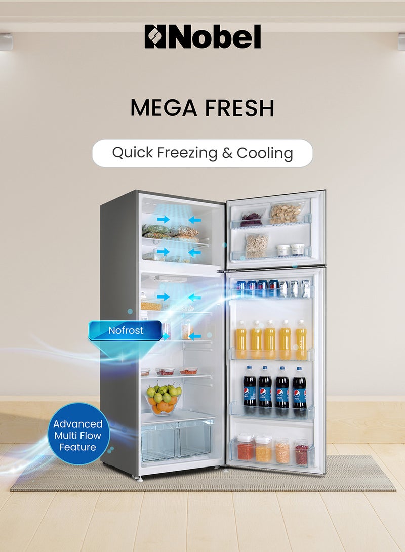 Nobel - Nobel 550L Gross / 466 Net Capacity Double Door Refrigerator, Electronic Control, No Frost, LED Light, Multi-flow Feature, Inverter Motor, Energy-efficient Cooling, Refrigerant (R600a) NR550NF Silver - Image 1