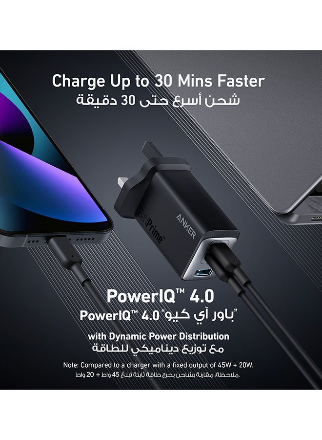 USB C Charger, 735 Charger GaNPrime 65W, PPS 3-Port Fast Compact Foldable Wall Charger for MacBook Pro/Air, iPad Pro, Samsung S25/S24, Dell XPS 13, iPhone 16/15/14, Huawei, Xiaomi, Redmi Black