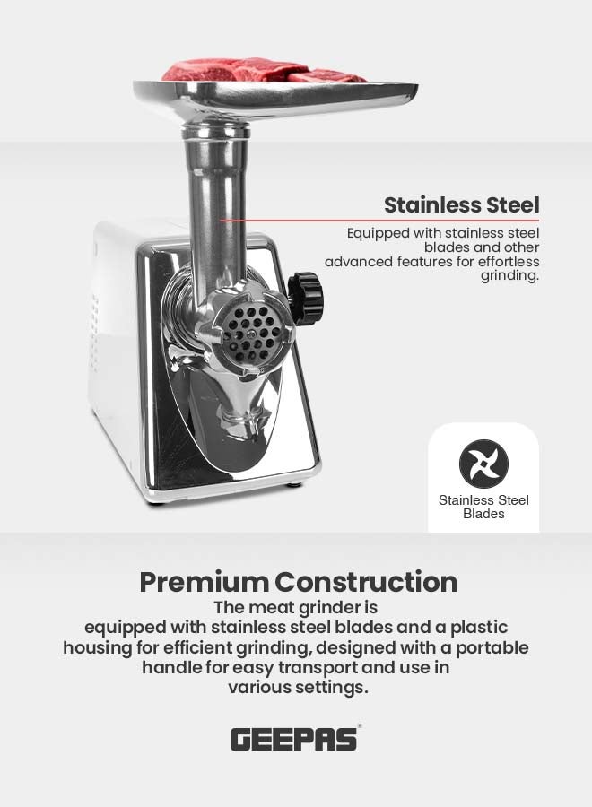 GEEPAS Electric Meat Grinder With Stainless Steel Blade 2000 W GMG746BS White  - Image 3