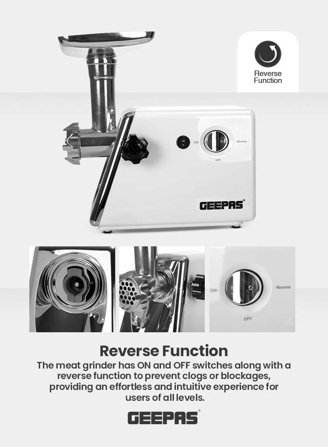 GEEPAS Electric Meat Grinder With Stainless Steel Blade 2000 W GMG746BS White  - Image 4