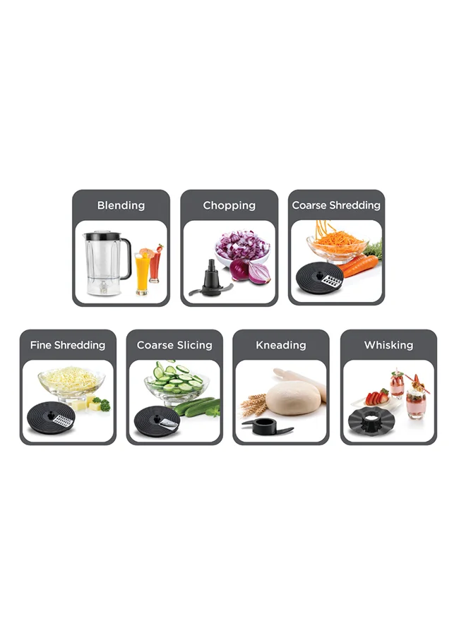 BLACK+DECKER Food Processor, 25 Functions, 2L Processing Bowl, 2.3L Blender Jar, 2-Speed + Pulse for Chopping, Slicing, Kneading, Whisking, 2 L 750 W FX760SB-B5 Silver/White