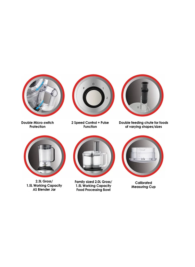 BLACK+DECKER Food Processor, 25 Functions, 2L Processing Bowl, 2.3L Blender Jar, 2-Speed + Pulse for Chopping, Slicing, Kneading, Whisking, 2 L 750 W FX760SB-B5 Silver/White