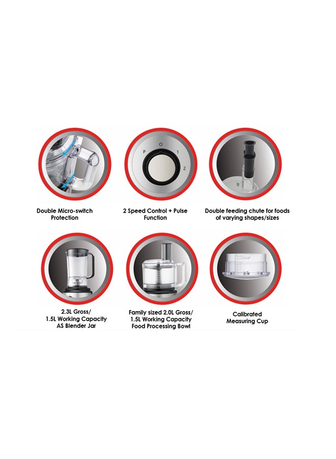 BLACK+DECKER - Food Processor, 25 Functions, 2L Processing Bowl, 2.3L Blender Jar, 2-Speed + Pulse for Chopping, Slicing, Kneading, Whisking, 2 L 750 W FX760SB-B5 Silver/White - Image 1