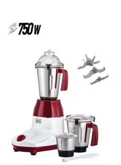 3-in-1 Multifunctional Mixer Grinder with 3 Jars Set: Blender, Wet & Dry Grinder and a Chutney Jar Years Warranty 750 W MG750-B5 white and red