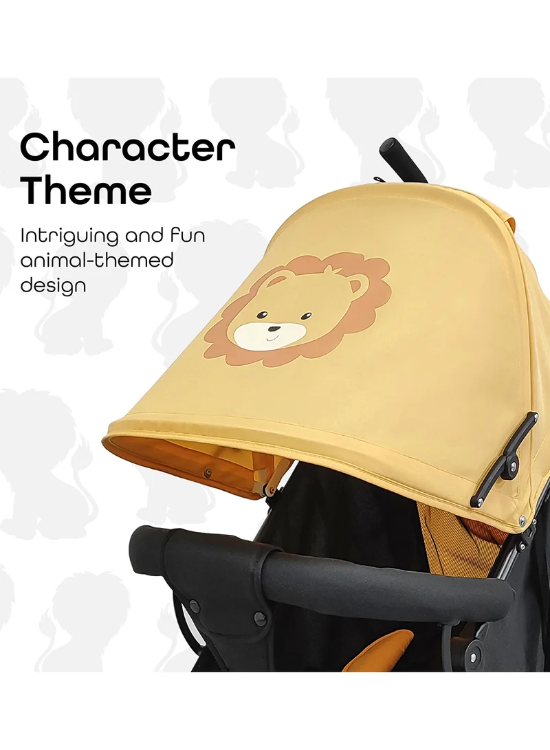 مون Safari Animal-Themed Umbrella Stroller – Compact, Reclining Seat, Storage Basket, Shoulder Strap, Lightweight, Suitable 0m+ to 18kg – Lion