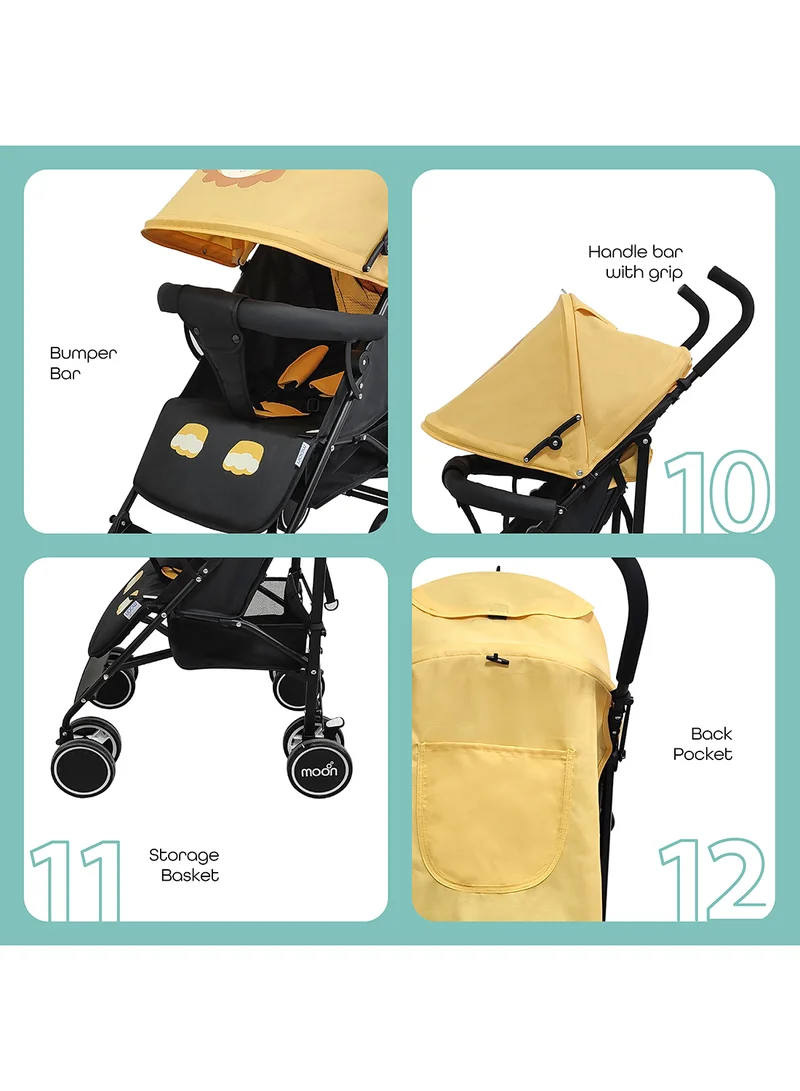 مون Safari Animal-Themed Umbrella Stroller – Compact, Reclining Seat, Storage Basket, Shoulder Strap, Lightweight, Suitable 0m+ to 18kg – Lion