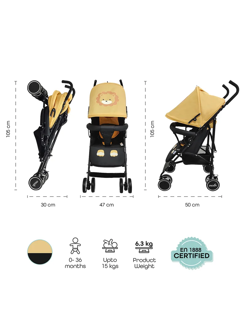 مون Safari Animal-Themed Umbrella Stroller – Compact, Reclining Seat, Storage Basket, Shoulder Strap, Lightweight, Suitable 0m+ to 18kg – Lion