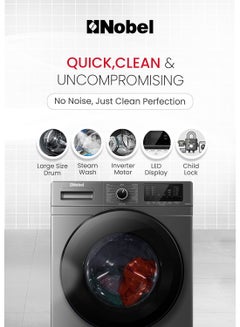 Nobel 8 KG Front Load Fully Automatic Washer, 16 Number of Program, Inverter Motor, Stainless Steel Tub, LED Display, Over Flow Safety, 60 x 59 x 84 cm 8 kg NWM960RH Silver  - Image 4