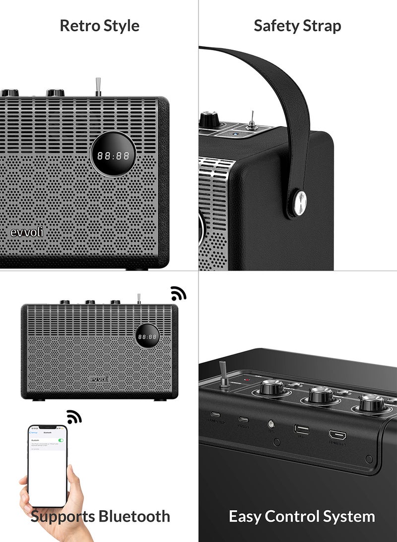 إيفولي مكبر صوت بلوتوث محمول لاسلكي ريترو بقوة 50 وات مع باس ثقيل للمنزل والخارج والمكتب والحفلات - Image 5